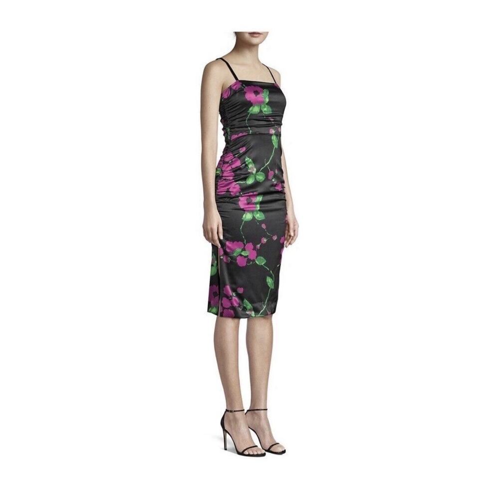 NWT Milly Stain Floral Midi Dress Strap Size 4 Slit, zip adjustable Straight nk - Picture 7 of 9